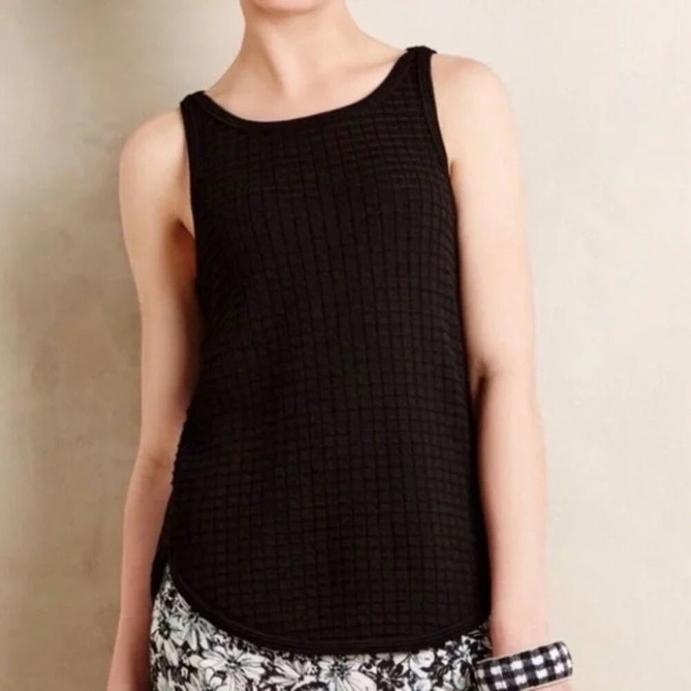 Anthropologie Black Textured Knit Tank Top Blouse Size XS